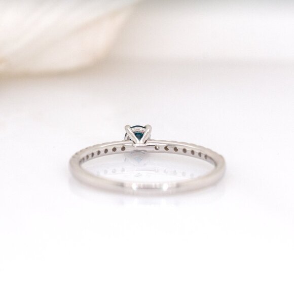 Natural Blue Diamond Ring in Solid 14K White Gold with Natural White Diamonds - Picture 9 of 10